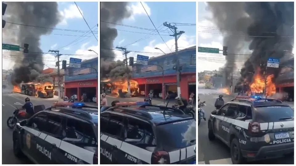 Vídeo: ônibus em chamas colide com poste e gera incêndio em São Paulo