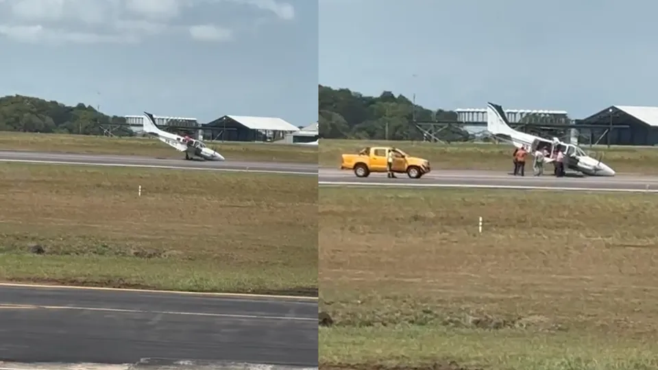 Vídeo: Avião faz pouso forçado em Belém e para com bico encostado na pista