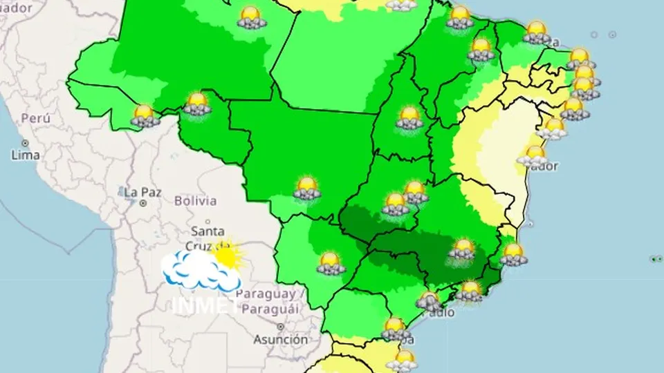 Apenas Porto Alegre, Florianópolis, Salvador e Aracaju não serão afetadas pelas chuvas, segundo o Inmet.