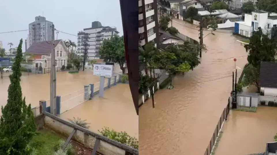 Fortes chuvas em Santa Catarina causam alagamentos e resgates de moradores