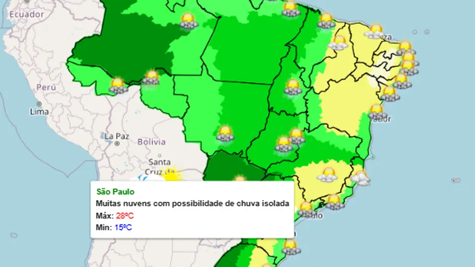 Instituto Nacional de Meteorologia emite alertas para 19 estados e o DF com previsão de chuvas fortes e ventos intensos