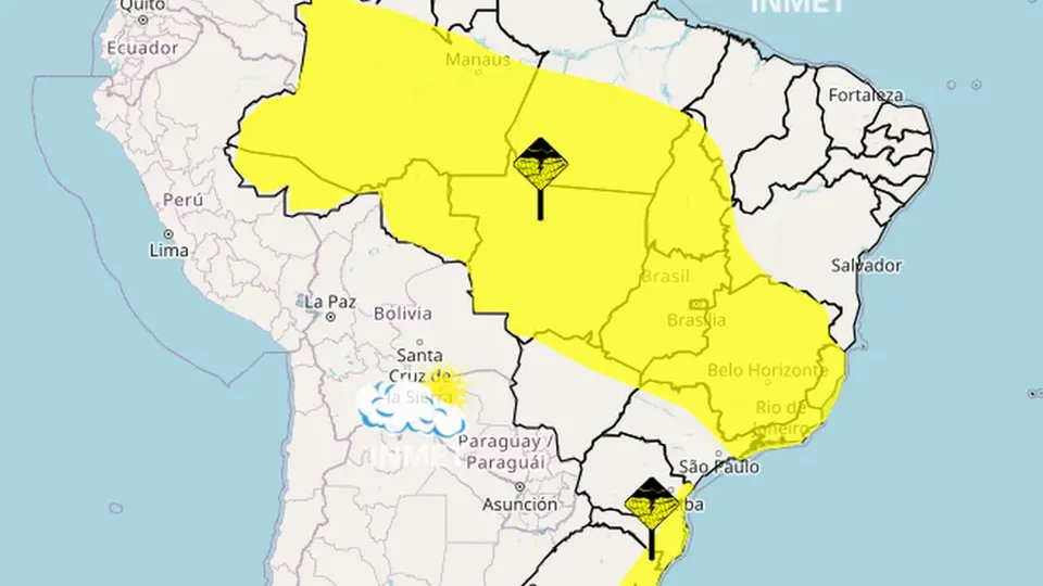 Instituto Nacional de Meteorologia emitiu alertas para diversas regiões do Brasil com risco de tempestades.