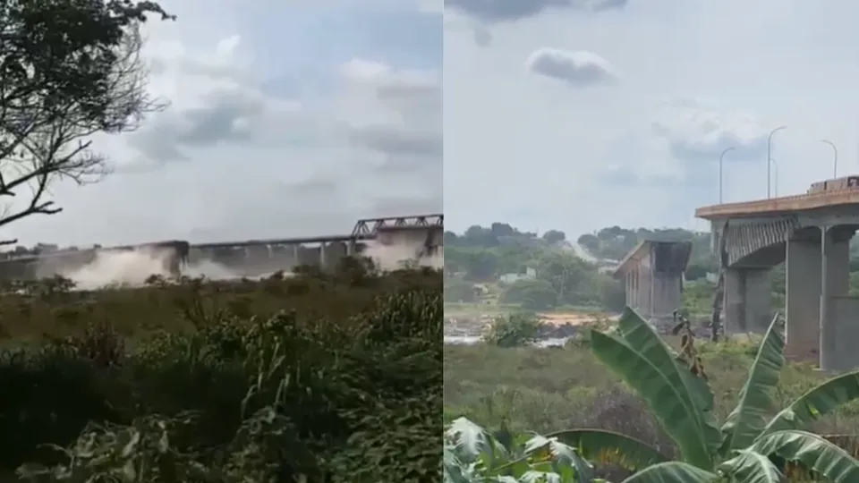 Imagens mostram o momento em que a estrutura desaba sobre o Rio Tocantins; buscas são realizadas na região