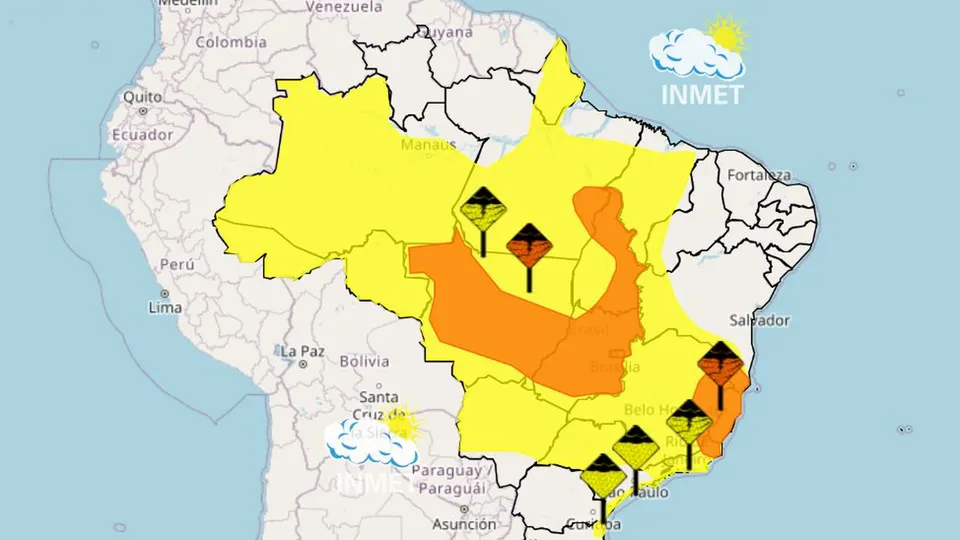 Temperaturas e condições climáticas variam entre estados, com destaque para chuvas intensas no Sudeste e Norte
