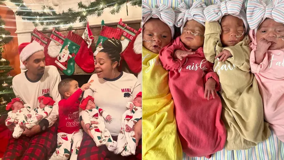 Farrah e Peyton Larry celebram o nascimento de quatro filhas, sendo duas gêmeas idênticas; probabilidade é de 1 em 1 milhão.