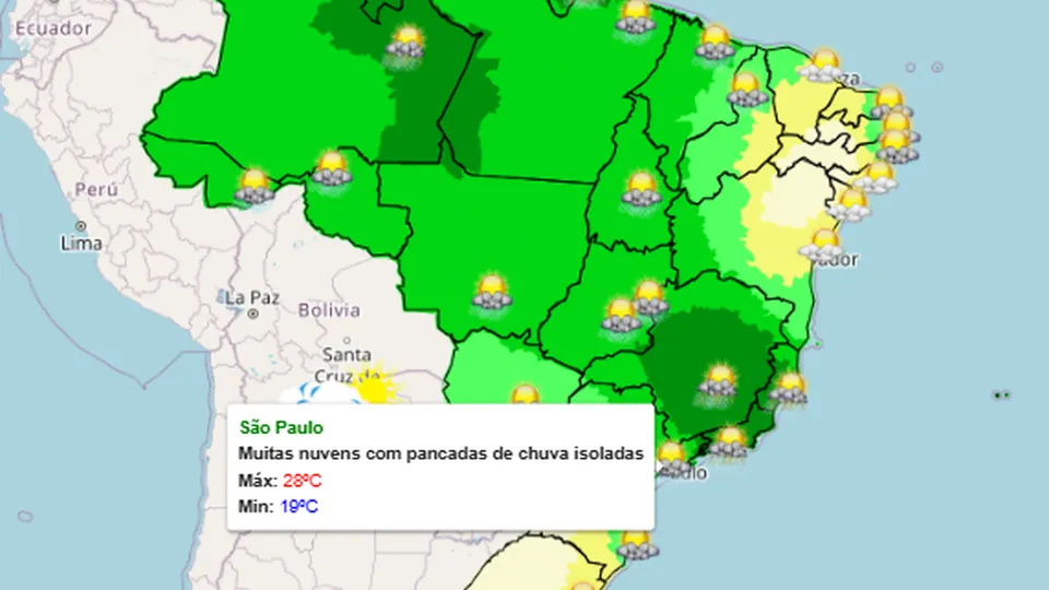 Veja a previsão do tempo para diferentes regiões do Brasil neste domingo