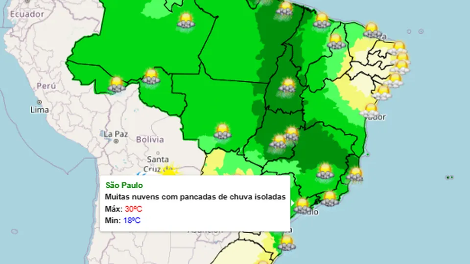 São Paulo terá dias de sol e chuvas isoladas, com temperaturas variando entre 19°C e 30°C até o dia 12 de janeiro.