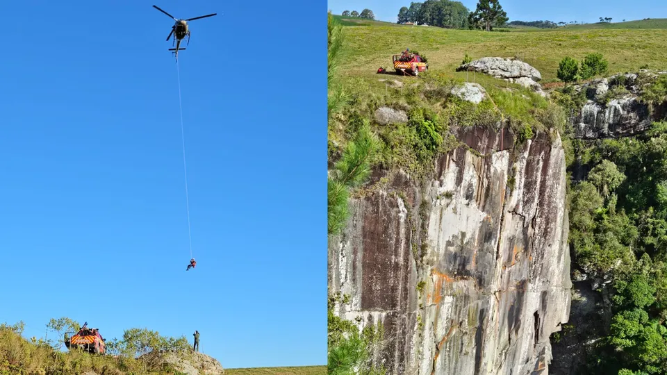 Canoísta é resgatado após queda na cachoeira 'Garganta do Diabo' em SC