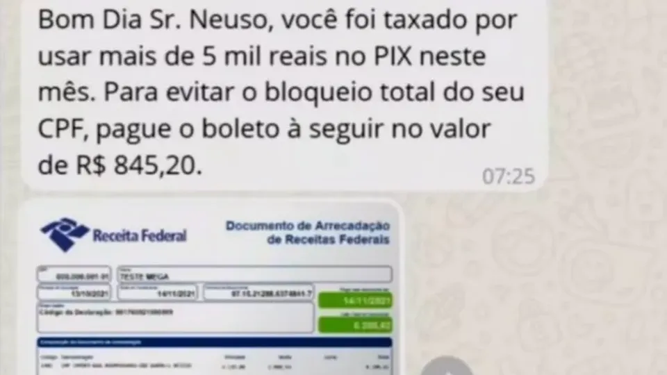 Receita Federal alerta sobre golpe da falsa cobrança de taxa no Pix