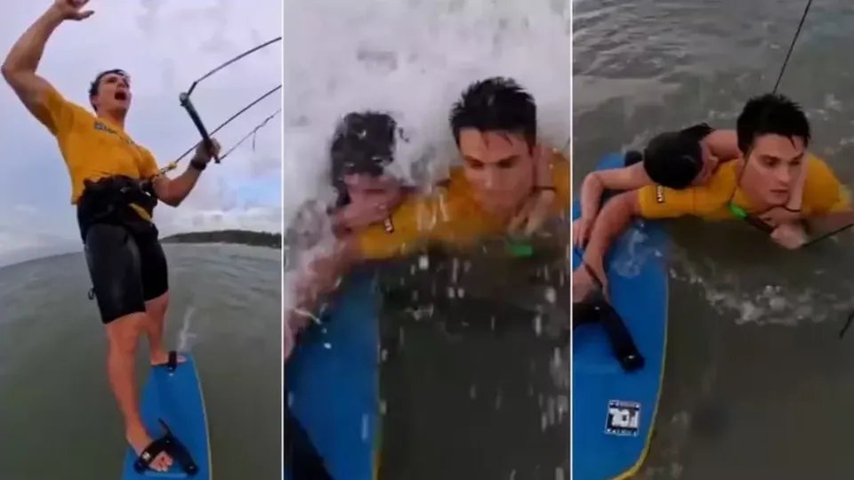 Kitesurfista salvou jovem de 15 anos que estava em alto-mar na Praia do Olho d'Água; veja o vídeo do resgate.