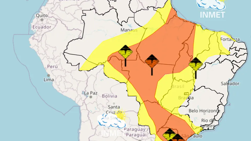 Instituto Nacional de Meteorologia alerta para chuvas de 50 a 100 mm e ventos fortes até domingo.