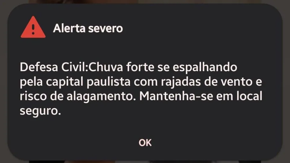 Defesa Civil de São Paulo emite alerta severo para chuvas intensas e alagamentos