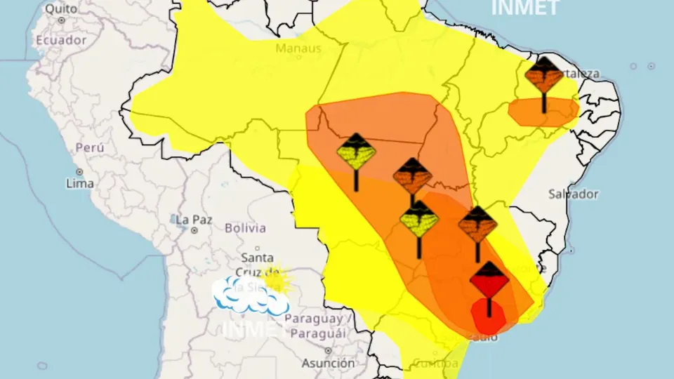 Instituto Nacional de Meteorologia emitiu alerta laranja para chuvas de até 100 mm/dia e ventos fortes até sábado.