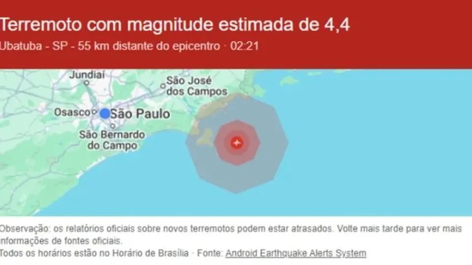 Notificação de tremor enviada pelo sistema Android gerou alarme, mas não houve registro de abalos sísmicos