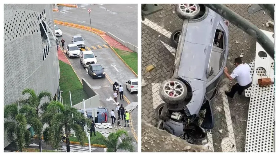 Uma mulher perdeu o controle do veículo e despencou do estacionamento do Iguatemi Bosque, em Fortaleza, na tarde de quinta-feira.