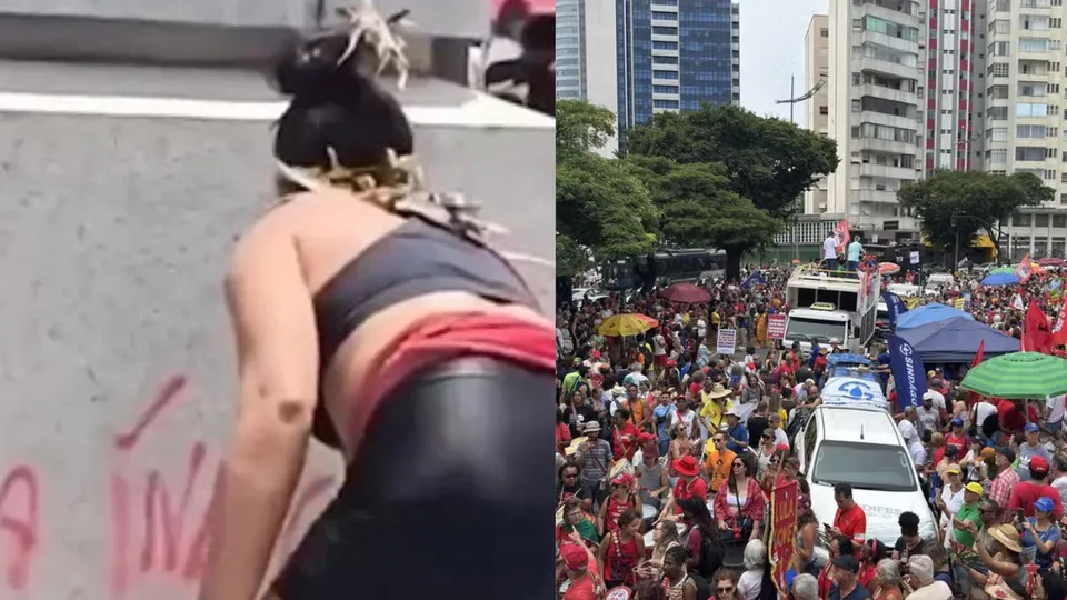 Mulher &eacute; detida por pichar monumento em protesto contra PL da Dosimetria em BH