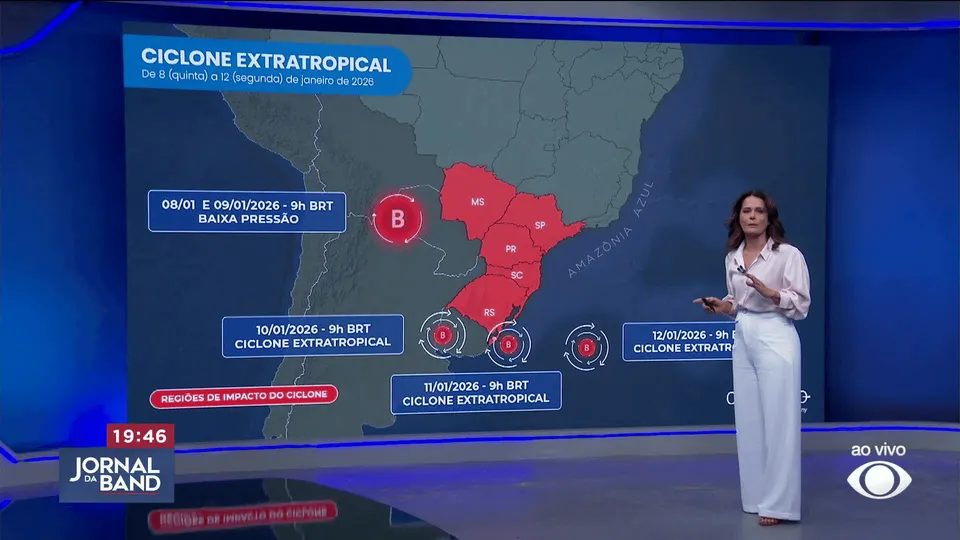 O primeiro ciclone extratropical do ano traz risco de chuvas intensas e ventos fortes ao Sul do Brasil, especialmente no Rio Grande do Sul.