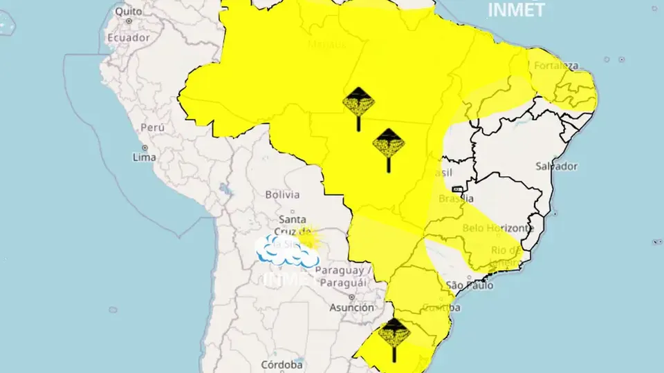 Inmet emite alerta de tempestades para a maioria do Brasil at&eacute; ter&ccedil;a-feira