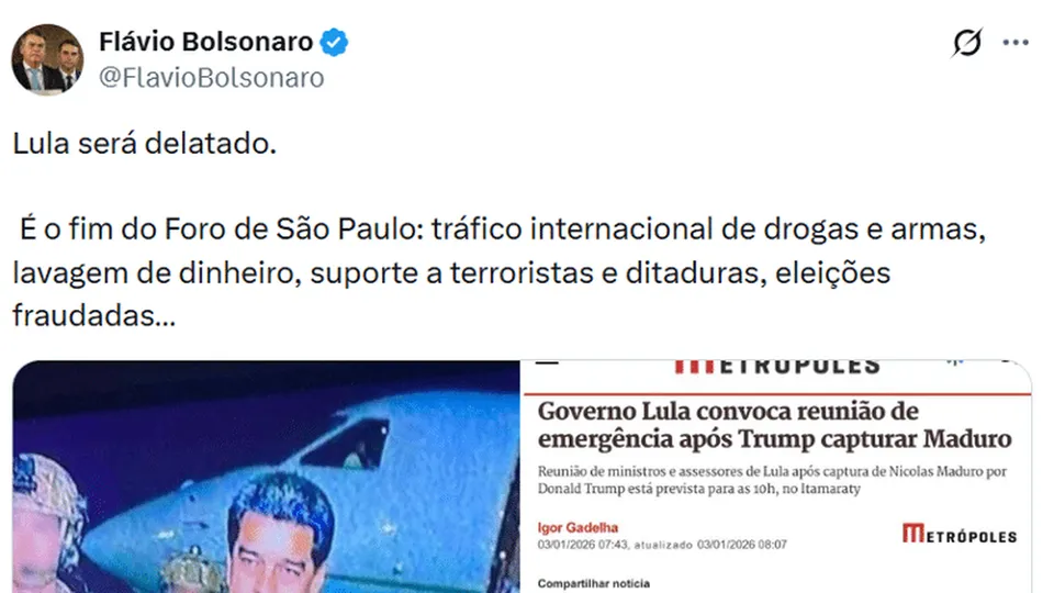 PGR solicita que PF ou&ccedil;a Fl&aacute;vio Bolsonaro em inqu&eacute;rito sobre cal&uacute;nia contra Lula